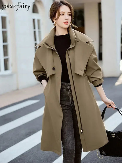 YOLANFAIRY Women's Fur Coat Women Real Fur Rex Rabbit Parkas Female Windbreaker Medium Long Work Clothes Waist Winter Coat FCY39