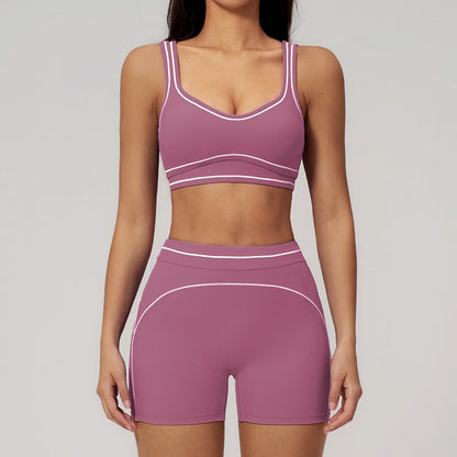 Hearuisavy Summer Yoga Set 2Pcs Women High Support Push Up Sports Top Butt-Lifting Fitness Pants Outdoor Cycling Sports Bra Suit