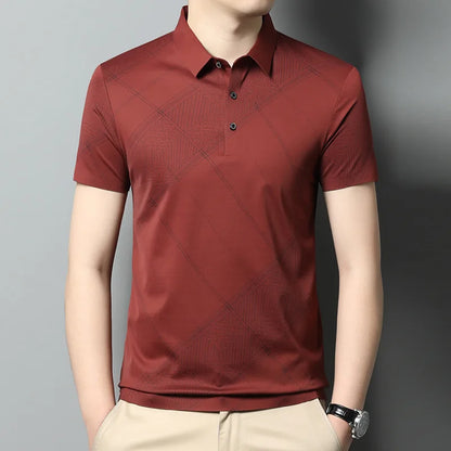 YOLANFAIRY Mulberry Silk T Shirt Men Polo Shirt Mens Shirts Short Sleeves Polos Hombre Manga Corta Summer Mens Clothing 2024