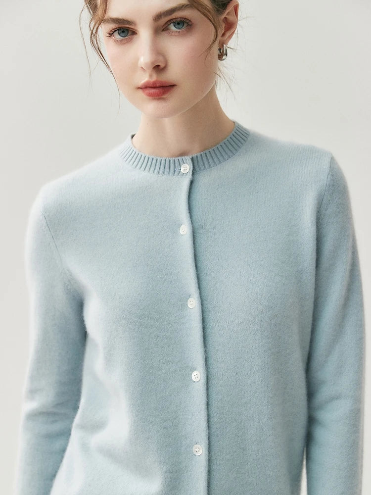 CHICUU Autumn Winter Women Thick O-neck Cardigan Basic Simple 100% Cashmere Sweater Solid Long Sleeve Cardigan Coat Knitwear