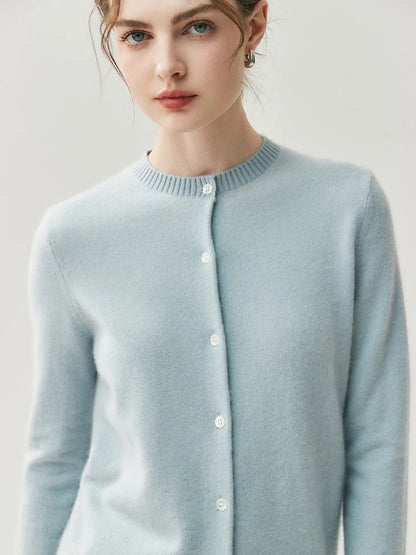CHICUU Autumn Winter Women Thick O-neck Cardigan Basic Simple 100% Cashmere Sweater Solid Long Sleeve Cardigan Coat Knitwear