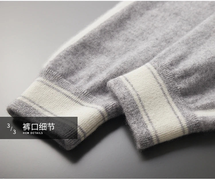 Autumn and Winter 100% Pure Cashmere 2-Piece set Men Loose and Warm Round Neck Pullover Sweater Knitted Casual Pencil Pants Suit