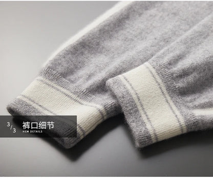 Autumn and Winter 100% Pure Cashmere 2-Piece set Men Loose and Warm Round Neck Pullover Sweater Knitted Casual Pencil Pants Suit
