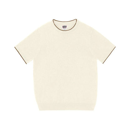 Light Luxury Cashmere Blend Anti Pilling Knitted Short Sleeved Round Neck T-shirt for Men, Retro Casual Business Summer Shirt