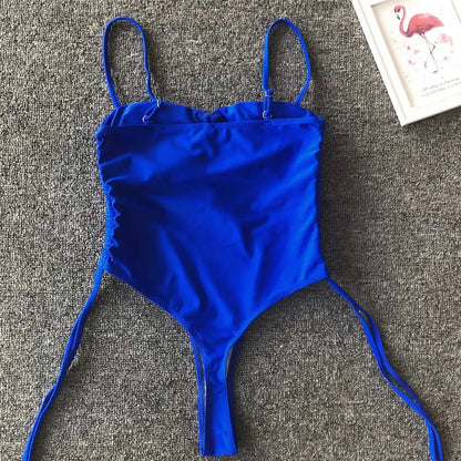 Sexy Lace Up Tummy Cut Out Monokini One Piece Swimsuit Women Swimwear Female Leopard Thong Bather Bathing Suit Swim Wear V1290