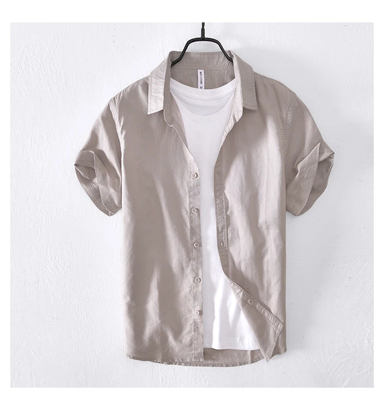 Summer Linen Cotton Men's POLO Collar Shirt Casual Business Short Sleeved Cardigan Fashion Loose Breathable Comfortable T-shirt