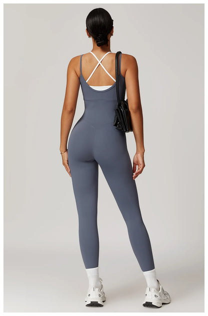 Color Blocked Jumpsuit Gym Set Women Yoga Suit Back Cross Sportswear Women Sports Jumpsuit Fitness Rompers Workout Bodysuits