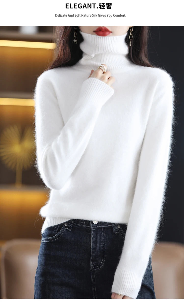 LHZSYY Winter Women Sweater Solid 100%Mink Cashmere Turtleneck Knitted Pullovers Slim Soft Warm Female Long Sleeve 23  Color