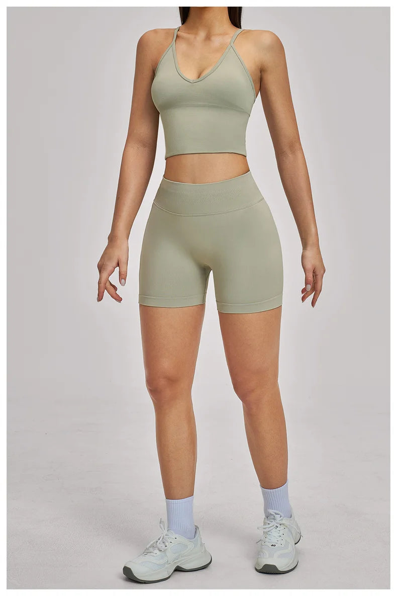 TRY TO BN Seamless Women's Tracksuit Shorts Yoga Set High Waisted Sportswear Fitness Workout Leggings Cycling Running Gym Shorts