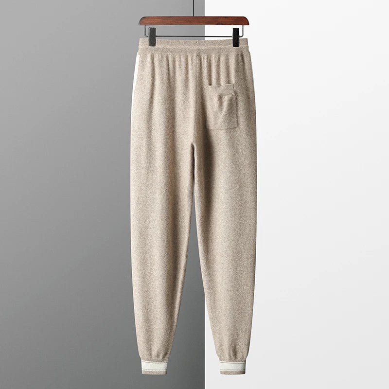 Autumn and Winter 100% Pure Cashmere 2-Piece set Men Loose and Warm Round Neck Pullover Sweater Knitted Casual Pencil Pants Suit
