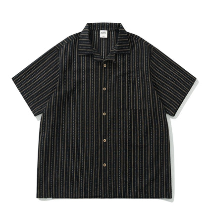 2026 Summer New Japanese Retro Amekaji Cuban Collar Short Sleeved Shirt Men's and Women's Loose Workwear Shirt