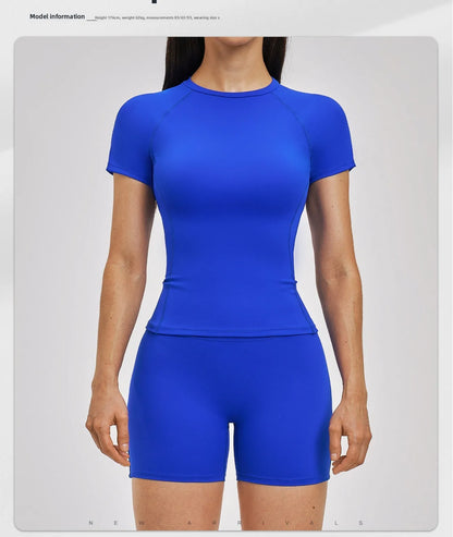 Custom LOGO women's spring and summer short-sleeved sports yoga fitness clothes shorts casual sports two-piece set
