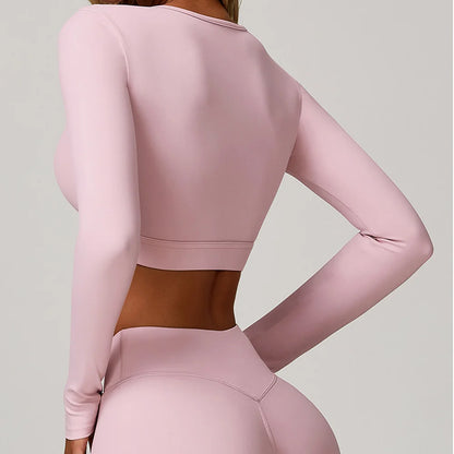 Women Yoga Shirts Crop Top Long Sleeves Sexy Hollow Out Shirts for Women Yoga Sports Fitness Gym Clothes Push Up Workout Tops