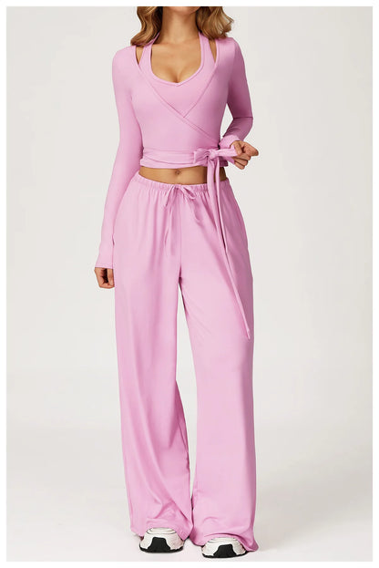 2/3PCS Fitness Suit Women Deep V Yoga Bra Flared pants Sports Suit Gym Tracksuits Female High Waist Bell Bottom Athletic Wear