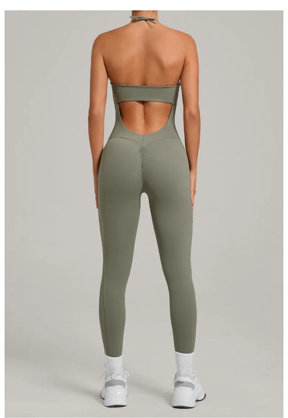 Women's Yoga Jumpsuits Sports Fitness One-piece Beauty Back Strap Pocket Hip-lifting Slim Fit Running Workout Training Bodysuits