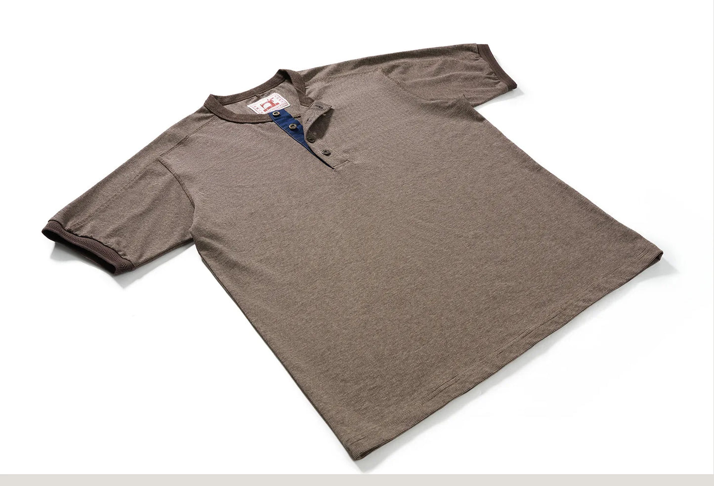 Men's American Retro T-shirt Heavyweight Loose Fit Short Sleeve Henry Collar Neutral Design Casual Loose Shirt