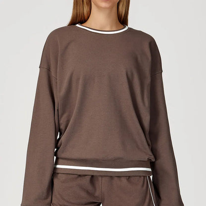 Women Long Sleeved New Winter Color Blocking Hoodie Outdoor Casual Running Sports Top Loose Round Neck Top Fashionable Hoodie