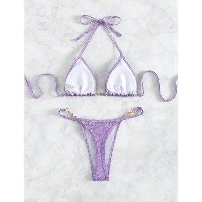 S - XL Leopard Pearl Mini Micro Thong Bikini Female Swimsuit Women Swimwear Two-piece Bikini set Bather Bathing Suit Swim V5207B