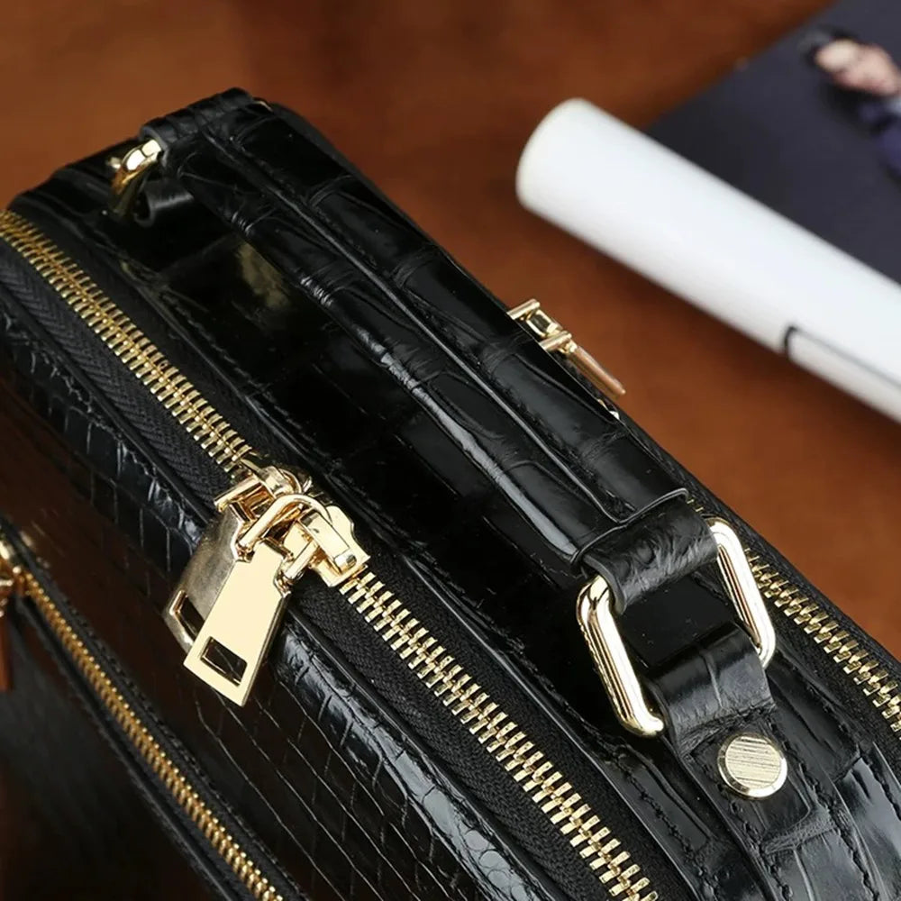 Real crocodile leather large-capacity men's handbag authentic crocodile leather business bag fashion men's shoulder bag