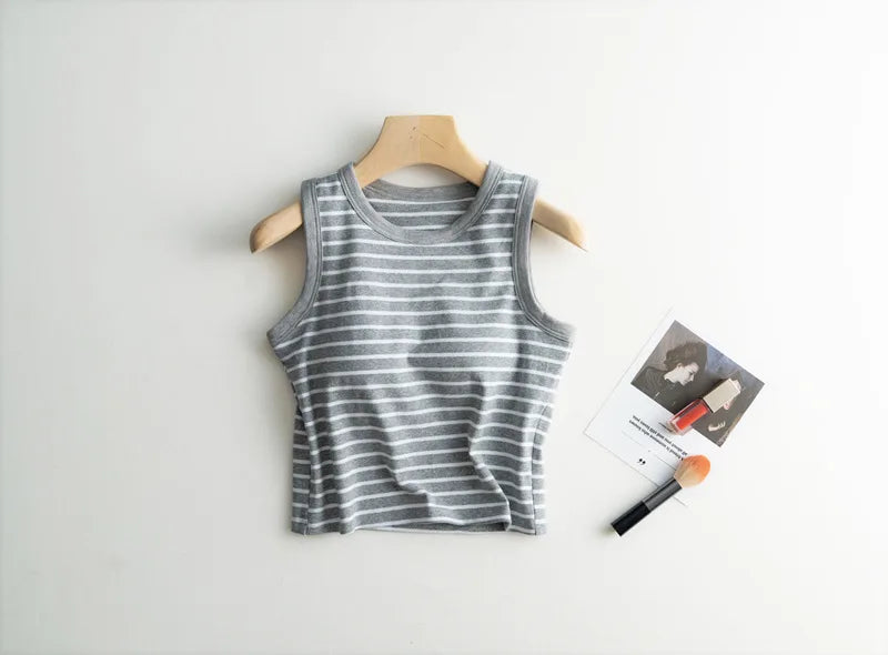 2026 Summer New Women's Tank Top Pajamas All Cotton with Chest Pads Tank Top with Stripe Sports Bottom Short Home Fur Ladies