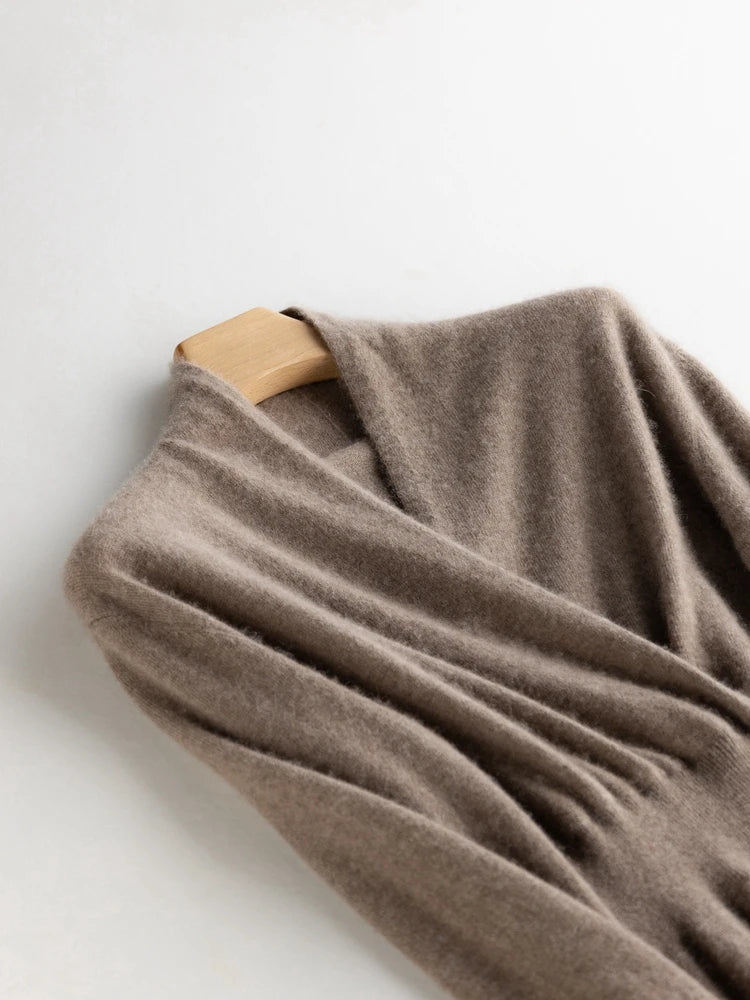 CHICUU Women 100% Cashmere Dresses V-neck Waist Cinching Dresses Autumn Winter Office Lady Grace Luxury Cashmere Knitwear