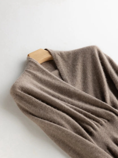 CHICUU Women 100% Cashmere Dresses V-neck Waist Cinching Dresses Autumn Winter Office Lady Grace Luxury Cashmere Knitwear