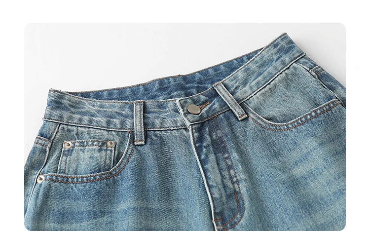 CHIC VEN Women Jeans Loose Casual High Waisted Wide Leg Ripped Rough Edge Denim Pants Female Trousers Spring Autumn 2025
