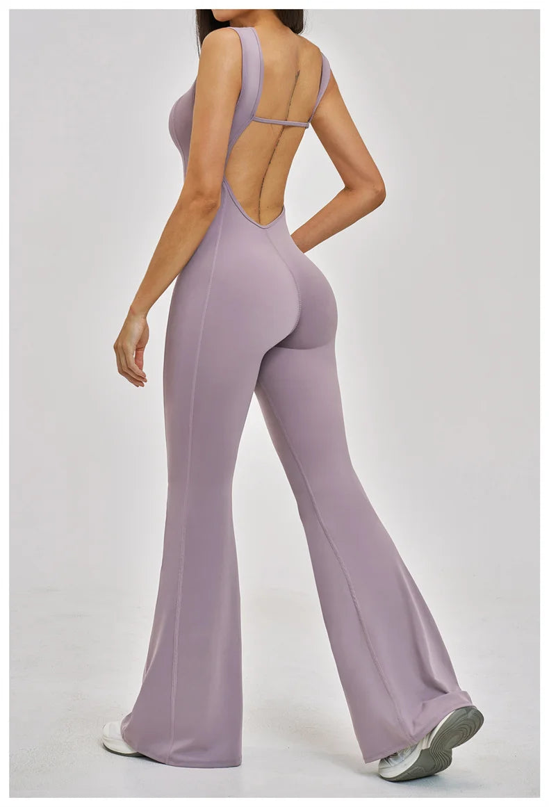 TRY TO BN Women Yoga Jumpsuit Beautiful Back High Strength Fitness Workout Bodysuit One Piece Sportswear Flare Pants Gym Clothes