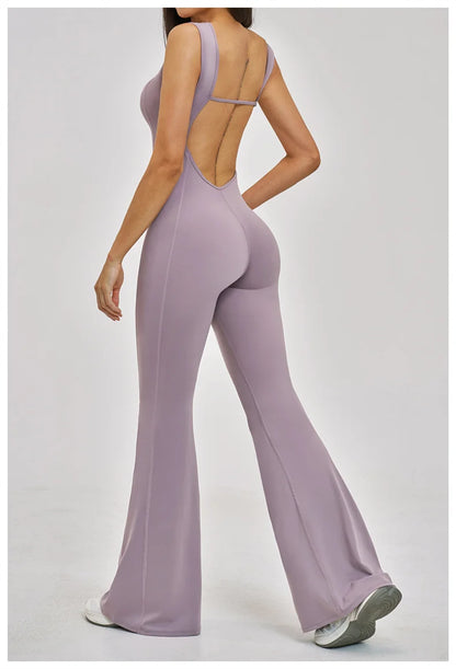 TRY TO BN Women Yoga Jumpsuit Beautiful Back High Strength Fitness Workout Bodysuit One Piece Sportswear Flare Pants Gym Clothes