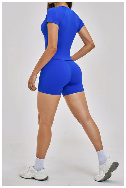 Custom LOGO women's spring and summer short-sleeved sports yoga fitness clothes shorts casual sports two-piece set