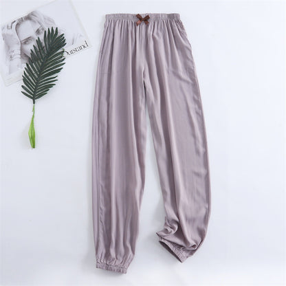 Spring and summer new women's trousers 100% viscose leg + straight casual breathable comfortable plus size home sleep pants cute