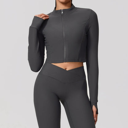 Summer Women Gym Zipper Long Sleeve Jacket Outdoors Workout Yoga Top Female Slim tight Clothes Women Quick-Dry Sportswear