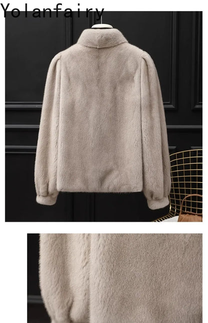 YOLANFAIRY Whole Mink Real Fur Coat Woman Luxury 2025 Winter Stand Collar Natural Mink Fur Jacket Short Black Fur Coats Casacos