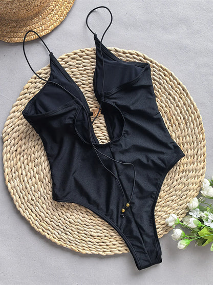 Sexy Deep V Neck Tie Dye Cut Out One Piece Swimsuit Women Swimwear Female Monokini High Leg Cut Bather Bathing Suit Swim V5843
