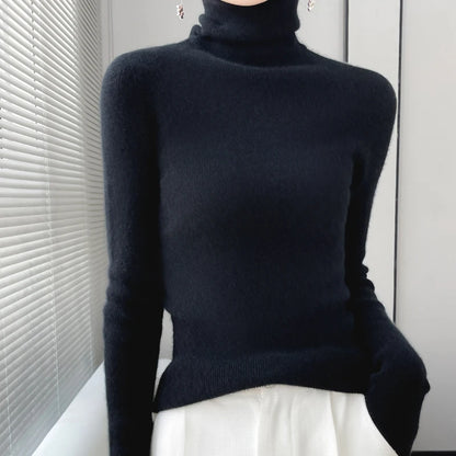 100% Merino Wool Long-sleeved Turtleneck Pullover Women's Autumn Winter Slim Sweater Basic Women's Clothes Cashmere Sweater