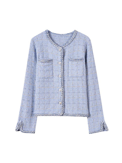 SuyaDream Woman 46.7%Merino Wool Cardigans Singe Breasted Chest Pockets Melange Woolen Coats 2023 Fall Winter Jackets Blue