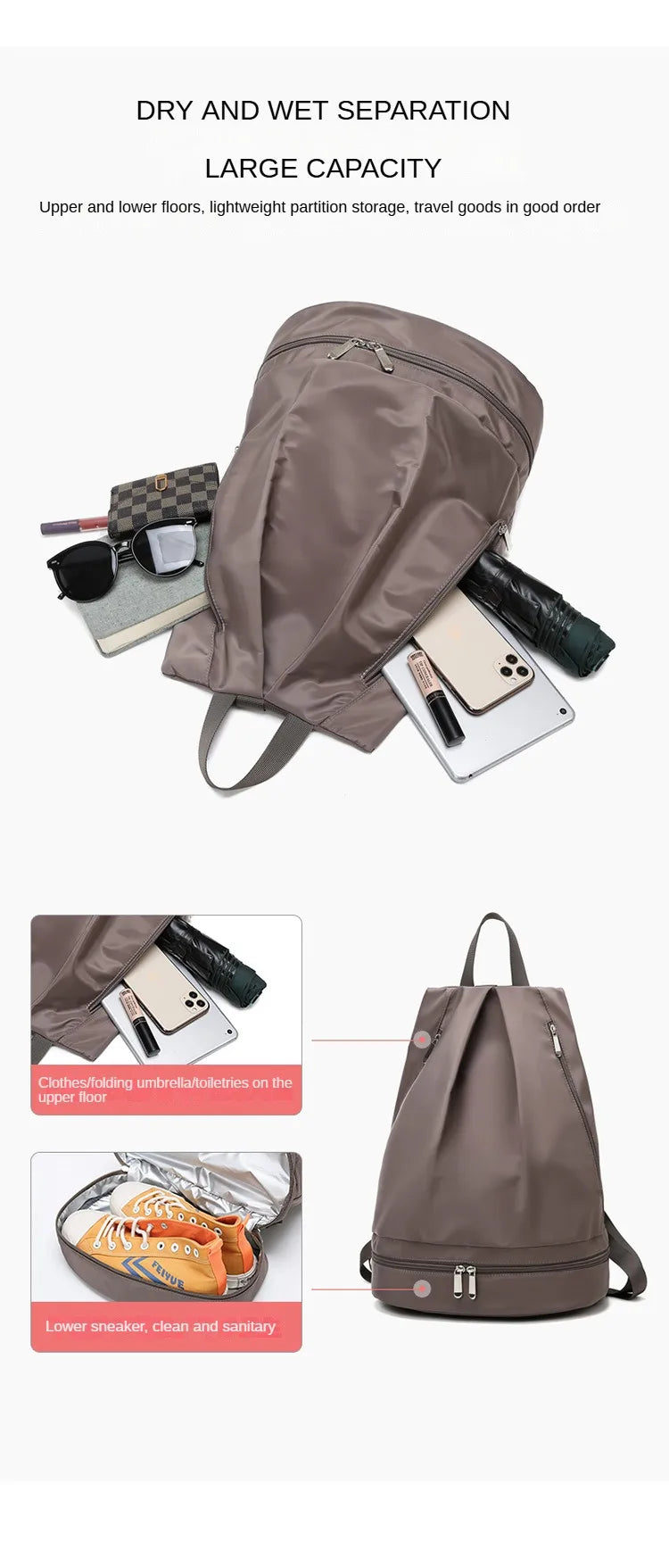 Customized Dry Wet Separation Fitness Bag Printed Logo Swimming Bag Waterproof Travel Sports Bag Printed Photo Name