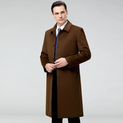 100% Cashmere Jacket Men Casual Business Men's Winter Coats Polo Collar Single Breasted Windbreaker Coat Casaco Masculino