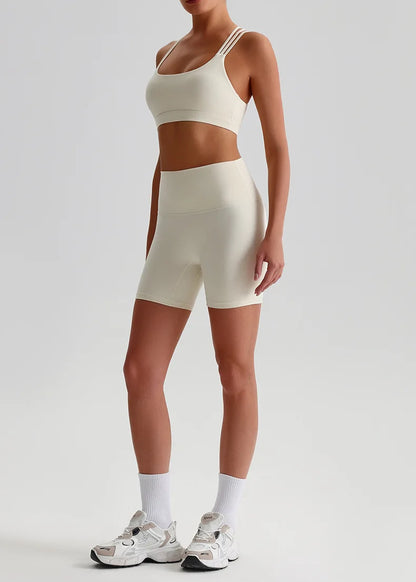 Solid Color High Impact Solid Gym Yoga Set Tight Legging Fitness Cross-back straps Bra Top 2pcs Soft Sport Suit  Women Sportwear