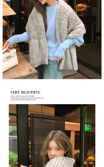 New mink woven women's scarf autumn and winter twill shawl warm herringbone scarfs fur Knitting high quality fishtail Scarves