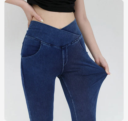 SOISOU Sexy Jeans For Women Leggings Yoga Pants Denim Bell-bottoms Soft Elastic Breathable High waist 4 Pockets Women's Pants