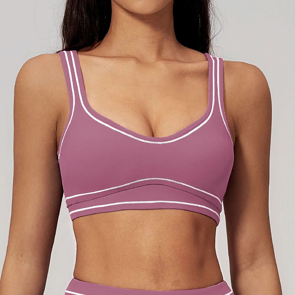 Color Contrast Yoga Bra Women Breathable Gym Fitness Bra Shockproof Sports Underwear Female Workout Bra Push Up Cycling Crop Top
