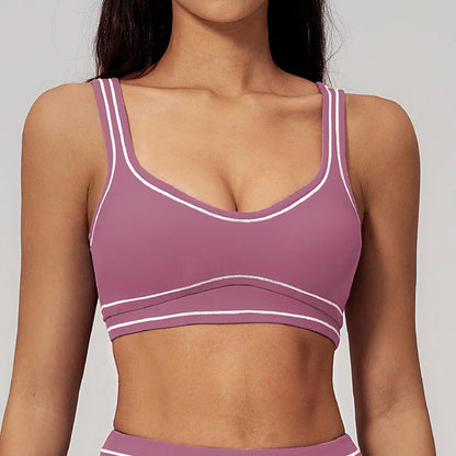 Color Contrast Yoga Bra Women Breathable Gym Fitness Bra Shockproof Sports Underwear Female Workout Bra Push Up Cycling Crop Top