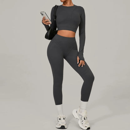SWELTERING Yoga Suit Women Tracksuit 2PCS Sports Set Fitness Set Quick-Drying Gym Set Running Workout Long Sleeve Yoga Clothing