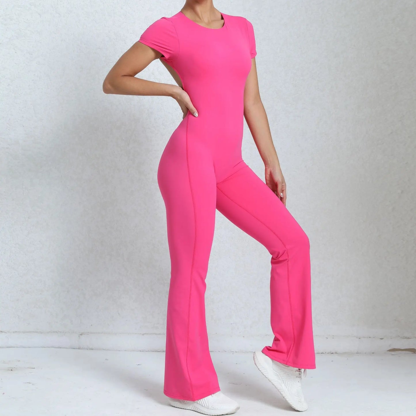 Women's Tracksuit Yoga Set Backless Jumpsuits Back V One Piece Fitness Rompers Short Sleeves Sportswear Gym Set Workout Clothes