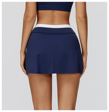 SWELTERING High Waist Pocket Skirt Fake Two Yoga Skirt Solid Color Sports Skirt Running Quick Drying Fitness Tennis Skirt