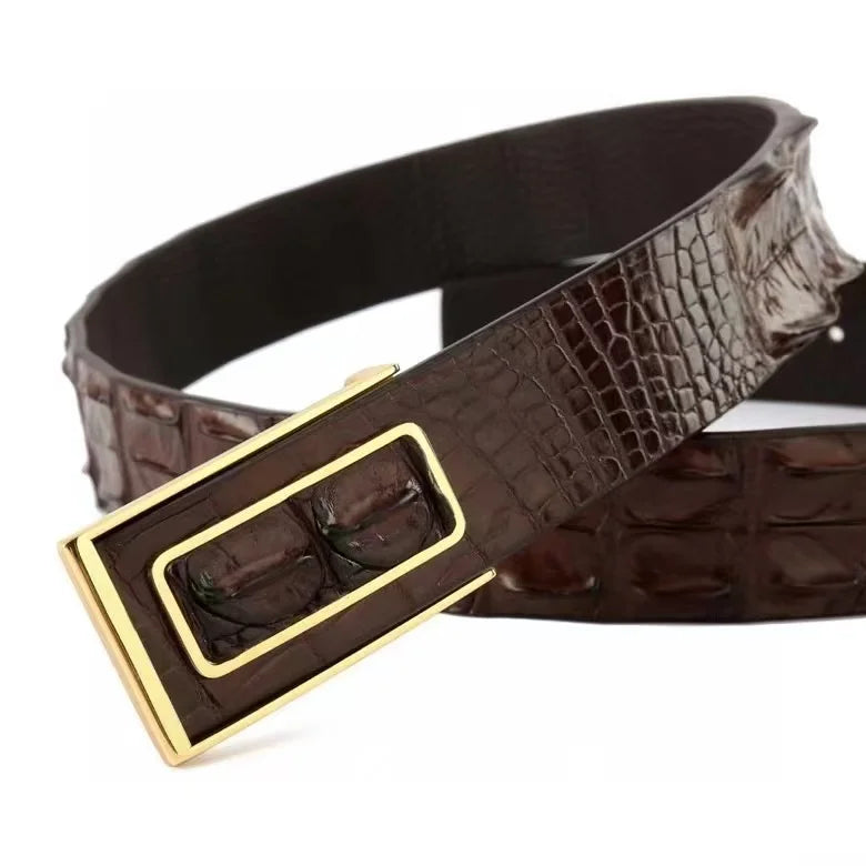 Genuine luxury brand men's belt made of real crocodile leather, featuring a retro-casual buckle, perfect for pairing with jeans.