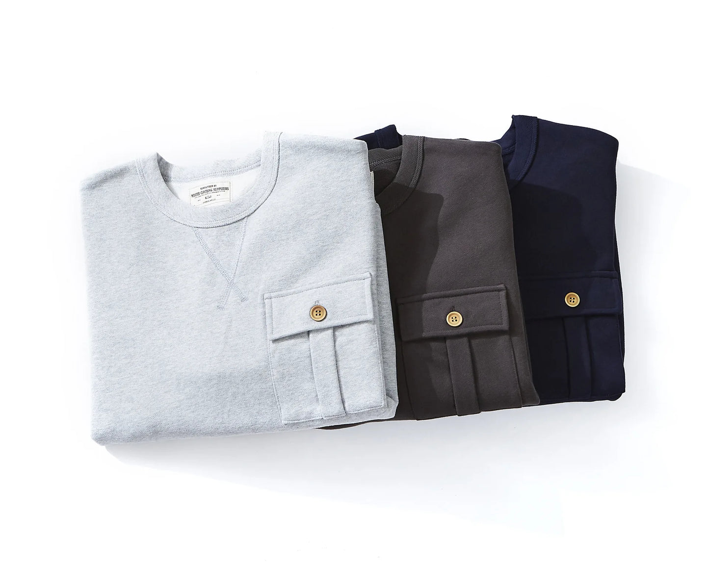 Men's Amekaji 490g Heavyweight French Terry Sweatshirt - Solid Color Crew Neck Pullover Kangaroo Pocket Thick Hoodie