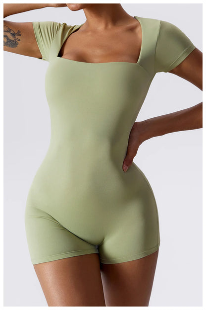 Summer Yoga Suit Women's Short One Piece Sports Suit Short Sleeve Gym Clothes Push Up Training Fitness Yoga Bodysuit Sportswear