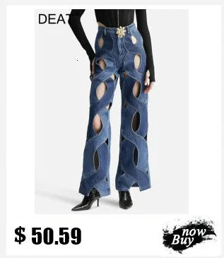 DEAT Fashion Destroyed Straight Leg Jeans Women's High Waist Light Blue Wide Leg Denim Pants Summer New 7A4549